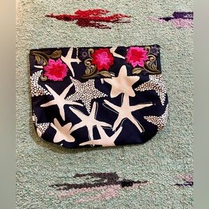 Thirty-One Starfish Patterned Clutch with Floral Embroidery